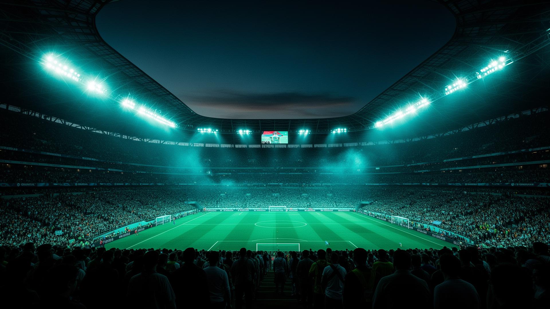 World Cup stadium under floodlights